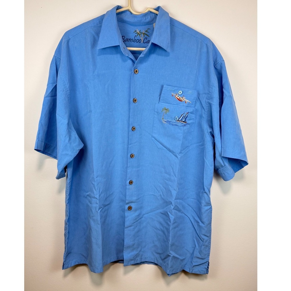 RARE* VTG Bamboo Cay Blue Button-Up Shirt Tropical L Hidden Embroidered Pocket - Picture 3 of 11
